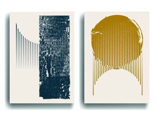 Poster with speed lines in grunge textured geometric shapes  .Minimal design with grange elements . Trendy brochure . Vector illustration .