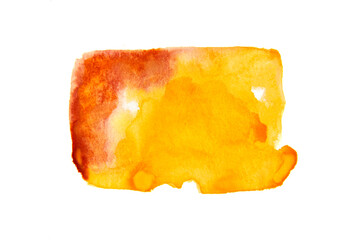 Watercolor background. Colorful stain isolated on white background. Aquarelle yellow amd and brown spot. Abstract splash for banner, wedding invitation, decoration, postcard, flyer, design element