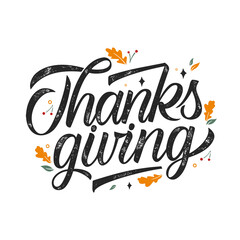Obraz premium Vector illustration. Happy Thanksgiving Day typography vector design for greeting cards and poster on a textural background design template celebration.Happy Thanksgiving inscription, lettering.