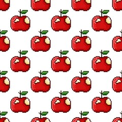 Apples pixel art pattern. Pattern pixel art. Pattern fruit. Pixel apple Seamless Pattern, background.
