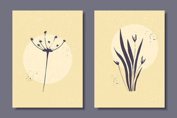 Set of posters with minimalistic plants. Modern Art. Vector illustration.