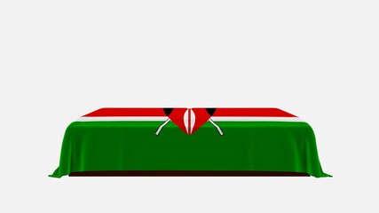 Side View of a Casket on a White Background covered with the Country Flag of Kenya