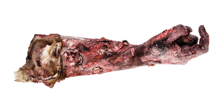zombie hand on isolated white background, undead hand for haloween.