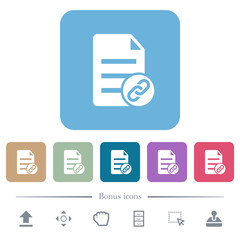 Attach document flat icons on color rounded square backgrounds