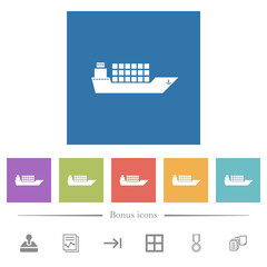 Freighter flat white icons in square backgrounds