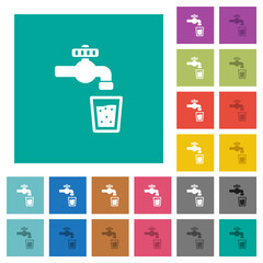 Drinking water square flat multi colored icons