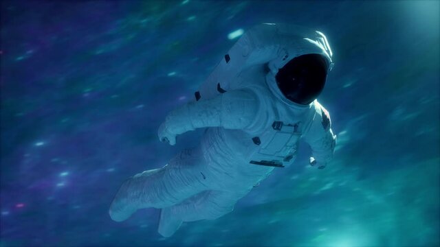 Astronaut in space vortex tunnel loop 3d animation. Neon space retrowave background
