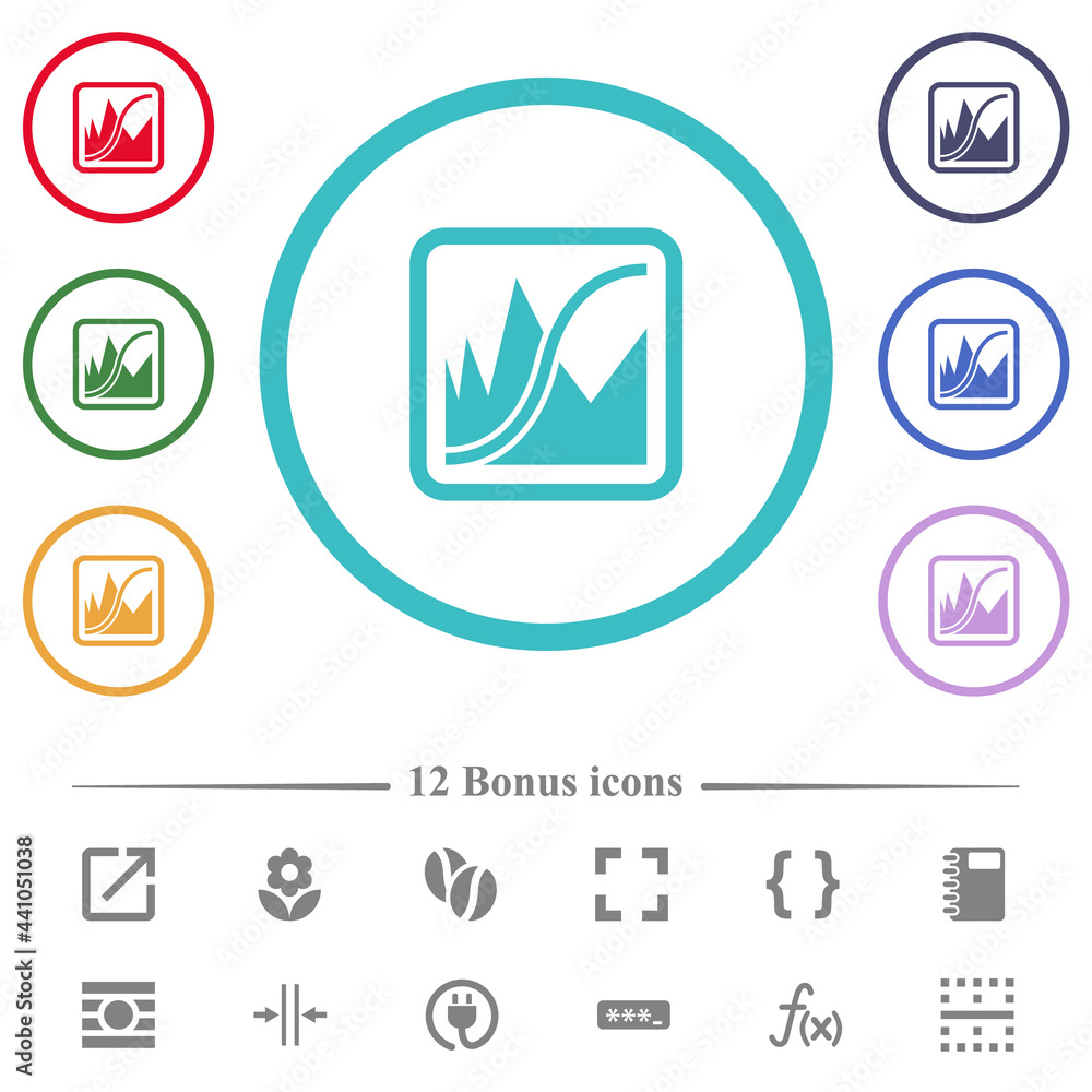 Poster adjust image curves flat color icons in circle shape outlines