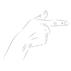 Sketch advertising concept with hands on white background for marketing design. Hand gesture. Greeting concept. Man pointing finger. Vector illustration isolated. 