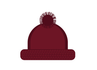 Illustration of dark red warm knitted hat with pom pom