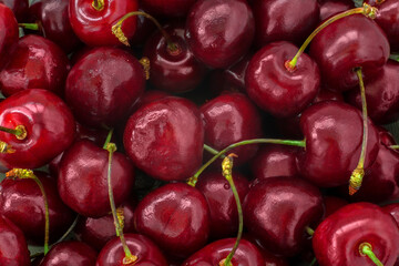 ripe cherry close-up top view	