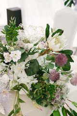 Close-up of flower arrangement for photo zone decoration