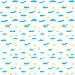 Illustration of a pattern depicting weather, sun, clouds, rain and snow