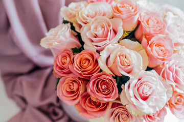 Close up of pink roses in a bouquet