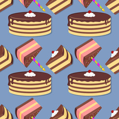 Cake seamless pattern. Flat style vector illustration.	