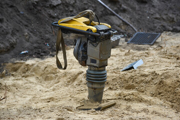 Machine for soil compaction on the construction site.