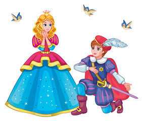 Beautiful Elf princess and prince. Set characters. Children's book illustration for sticker print. Fairy tale about Cinderella or Thumbelina. Isolated background. Cartoon doll, toy. Wonderland. Vector