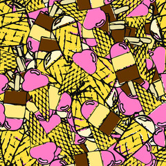 Cute cartoon colorful repeat seamless ice cream pattern vector background