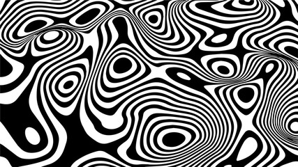 Abstract optical illusion wave. Black and white lines with distortion effect. Vector geometric stripes pattern.