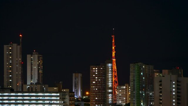 Night time lapse view of downtown Recife, Pernambuco, Brazil. 