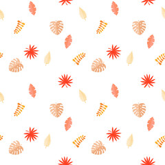 Summer tropical leaves isolated on white background. Seamless pattern. Vector Illustration