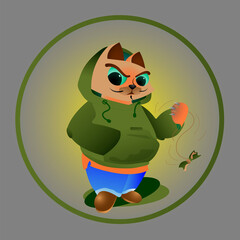 an angry cat wants to play and has a gun in his pocket