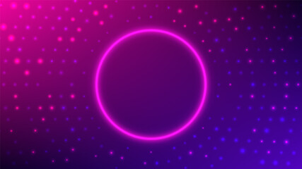 Neon round frame. Abstract radial halftone background. Vector illustration.