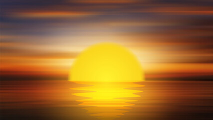 Colorful sunset over ocean. Vector illustration