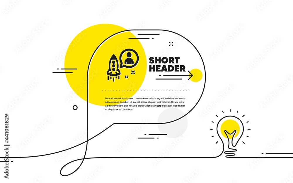 Poster startup icon. continuous line idea chat bubble banner. business management sign. launch project symb