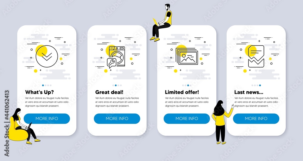 Poster vector set of business icons related to scroll down, image gallery and washing machine icons. ui pho
