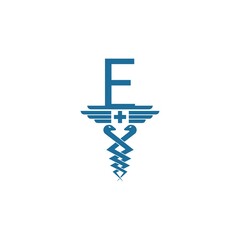 Letter E with caduceus icon logo design vector