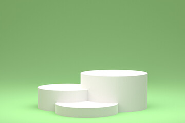 White minimal podium or pedestal display on abstract green background for cosmetic product presentation