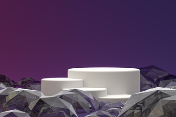 White minimal podium or pedestal display on abstract purple background for cosmetic product presentation