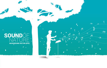 Vector Music orchestra conductor with big tree. background concept for music for natural and spring time. © Panithan