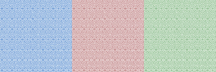 Greek key vector set seamless pattern, geometric background, colorful grunge meander ornament, roman line print. Abstract graphic illustration