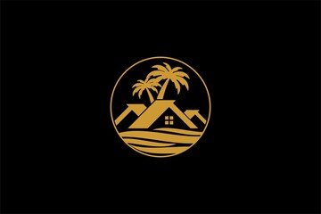 Classic paradise natural home logo design vector. Tropical house illustration symbol.