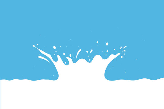 Milk splash vector background, yogurt drops on blue texture. White liquid wave, cream dairy product concept. Milky crown. Abstract illustration