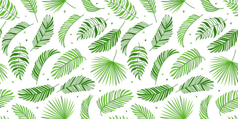Palm leaves seamless pattern, green tropic tree repeating background. Nature trendy print. Summer illustration
