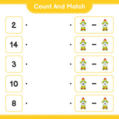 Count and match, count the number of Rocket and match with the right numbers. Educational children game, printable worksheet, vector illustration