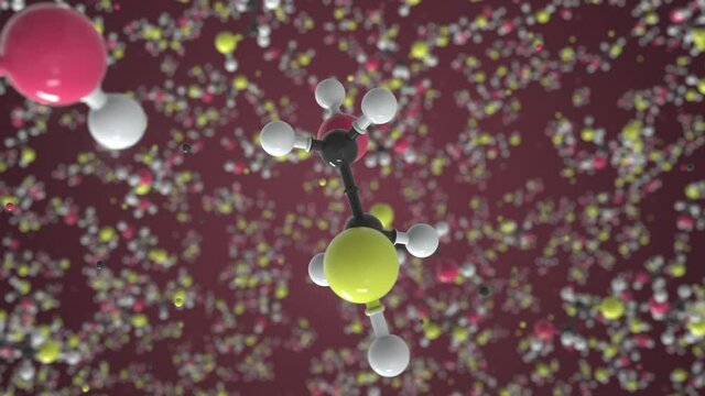 2-mercaptoethanol molecule, conceptual molecular model. Scientific looping 3d animation