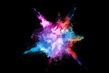 abstract colored dust explosion on a black background.abstract powder splatted background,Freeze motion of color powder exploding/throwing color powder, multicolored glitter texture.