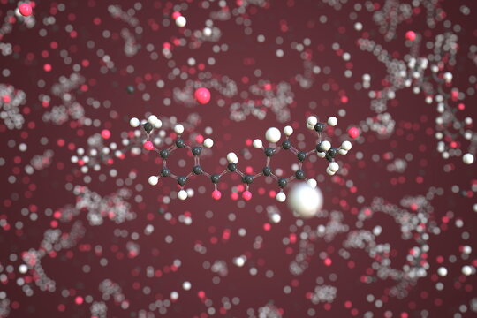 Avobenzone molecule, conceptual molecular model. Scientific 3d rendering