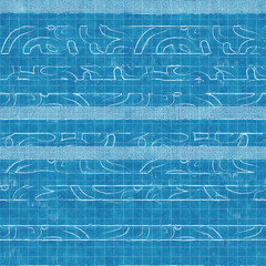 Seamless bright blue blueprint pattern for textile and print. High quality illustration. Technical engineering blue-print draft design. Graphic motif for background, wallpaper, or surface design print