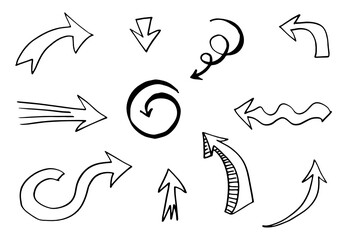 doodle design elements. hand drawn arrows isolated on white background. Vector illustration.