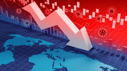 Fototapeta premium Covid crisis and the collapse of the markets, economic fallout. 3d illustration