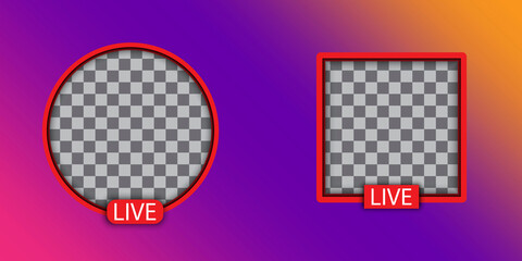 Live video streaming. Social media. Square and round Live stream logo. Social network. Vector illustration. Stock image.