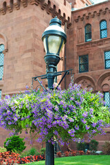 street lamp with flowers in a flower pot