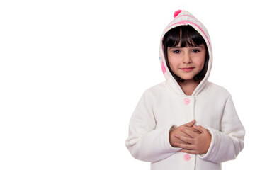 girl in white coat on white background