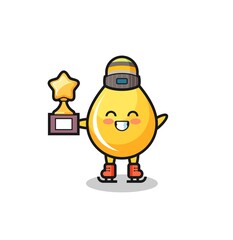 Fototapeta premium honey drop cartoon as an ice skating player hold winner trophy