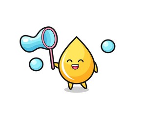 happy honey drop cartoon playing soap bubble